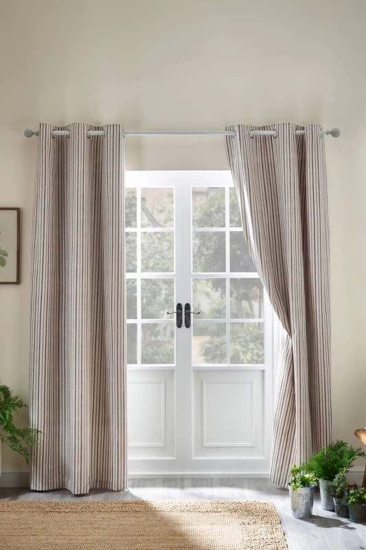Image of Catherine Lansfield Logan Stripe90X90" Lined Eyelet Curtains Two Panels Natural