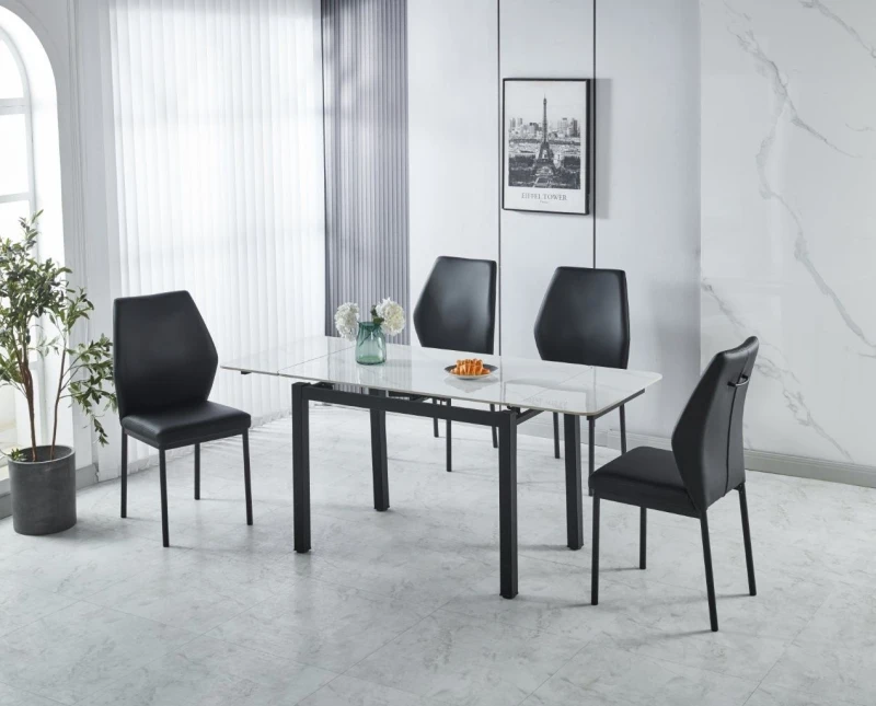 Image of Modernique Modernique Sintere Stone Top Extending Table and 4 Faux Leather Chairs Dining Set in White White One Size Unisex 5061017322184