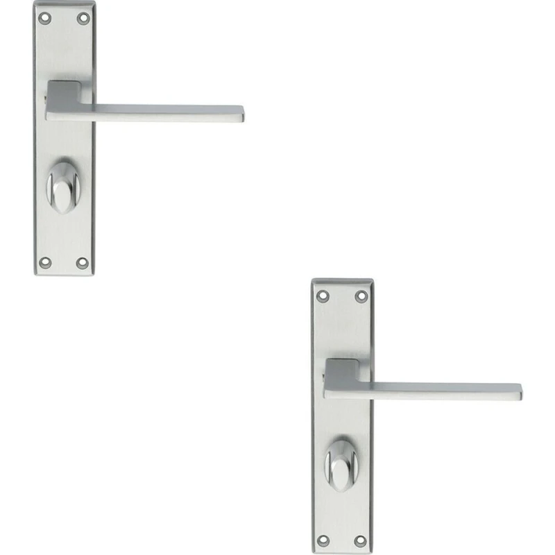Image of Loops 2x Flat Straight Lever on Bathroom Backplate Handle 180 x 40mm Satin Chrome Multi