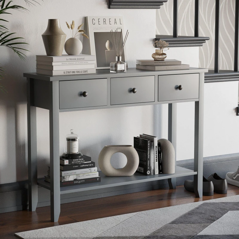 Image of Lassic Vida Designs Windsor 3 Drawer Console Table Grey unisex 3 Drawer