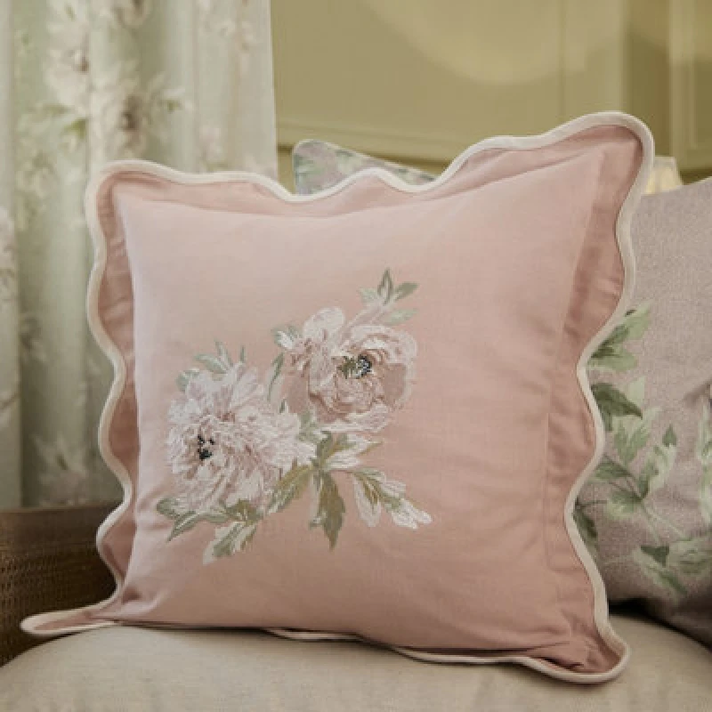 Image of Sanderson Sanderson Adele Floral Embroidered Cushion in Light Pink Size: 45cm x 45cm Light Pink 45cm x 45cm Unisex 5025532815361