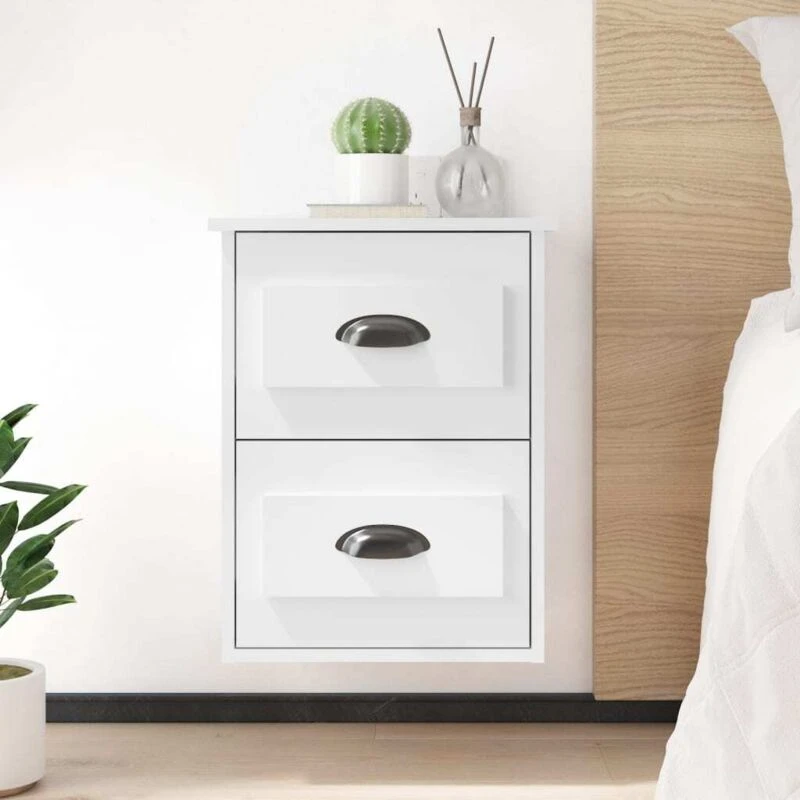 Image of VIDAXL Wall-mounted Bedside Cabinets 2 pcs High Gloss White 41.5x36x53cm vidaXL 8720845792879