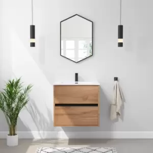 Image of 600mm Wood Effect Wall Hung Vanity Unit with Basin - Roxbi