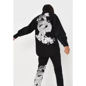 Image of Missguided Dragon Print Denim Shirt Co Ord - Black