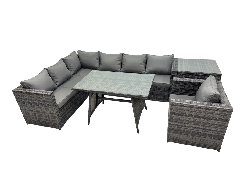 Image of Fimous 7-seater Dining Table Patio Garden Furniture Set with Chair Side Table in Dark Grey Dark Grey Unisex
