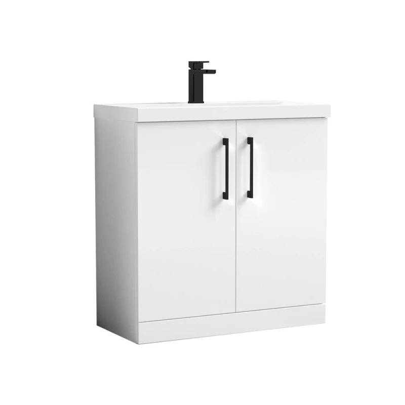 Image of Balterley Bathroom Floor 2-Door Vanity Unit & Mid-Edge Basin, Gloss White, 800mm in White White Unisex