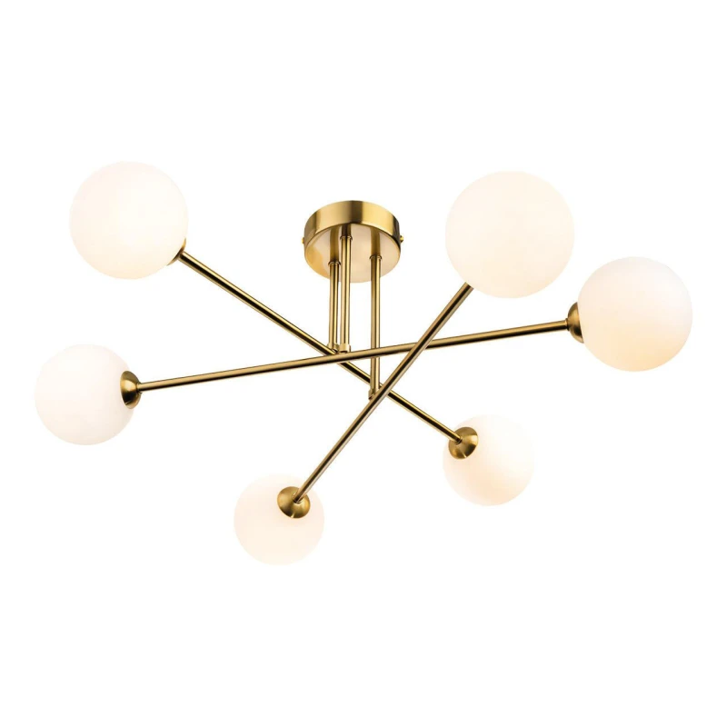 Image of Firstlight Lando 6-Light Semi-Flush Ceiling Light Opal in Brushed Brass