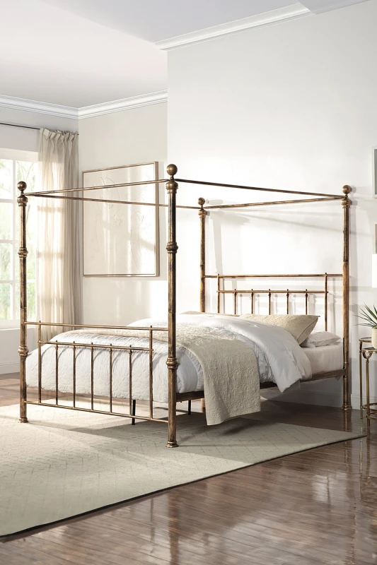 Image of SlumberWorx Welwyn Vintage Victorian 4 Poster Antique Brass Metal Bed Frame Bronze