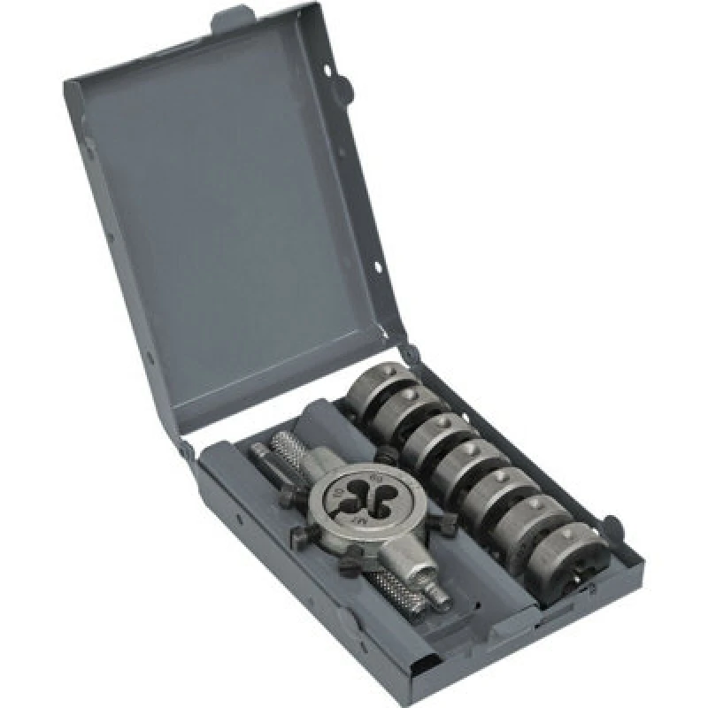 Image of Loops 9pc Metric Split Die & Holder Set - M3 to M12 Knurled Manual Bar Threading Tool Multi