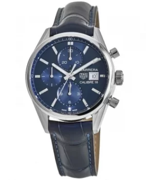 Image of Tag Heuer Carrera Calibre 16 Chronograph Blue Dial Leather Strap Mens Watch CBK2112.FC6292 CBK2112.FC6292