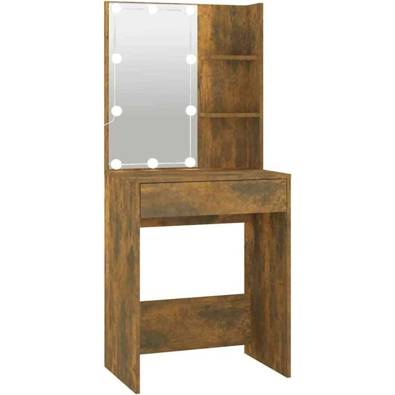 Image of vidaXL Dressing Table with LED Smoked Oak 60x40x140 cm, Brown 820442