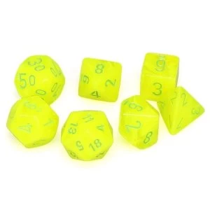 Image of Chessex Poly 7 Dice Set: Vortex Electric Yellow with green