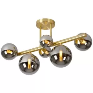 Image of Luminosa Segal Semi Flush Ceiling Lamp, 6 Light G9, Satin Gold, Chrome Plated Glass