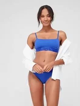 Image of Calvin Klein Embossed Icon Cotton Unlined Bralette - Blue Size S, Women