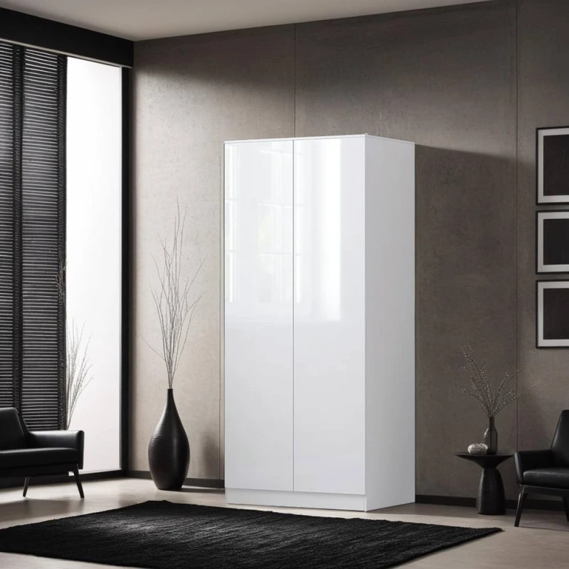 Image of FWStyle FWStyle White Gloss 2 Door Double Wardrobe Push Open White One Size Unisex 5056413129116
