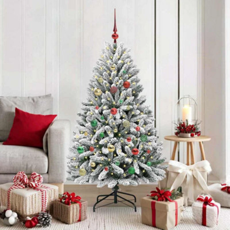 Image of vidaXL Artificial Christmas Tree Green and White 150cm PVC and Metal, Green 3395747