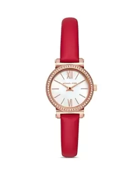 Image of Michael Kors Sofie Red Leather Strap Watch, 26mm