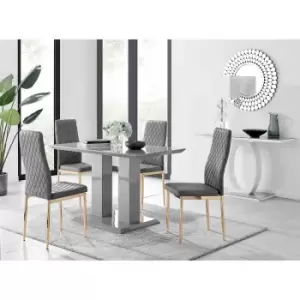 Image of Furniture Box Imperia 4 Grey Dining Table and 4 Grey Velvet Milan Gold Leg Chairs