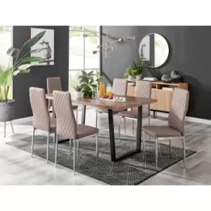 Image of Furniture Box Kylo Brown Wood Effect Dining Table and 6 Cappuccino Milan Chrome Leg Chairs