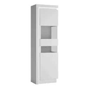 Image of Lyon Tall Narrow Display Cabinet (rhd) (Including LED Lighting) In White And High Gloss