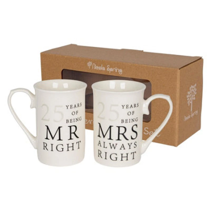 Image of Nicola Spring 2Pc 25Th Anniversary New Bone China Mug Set - 300Ml