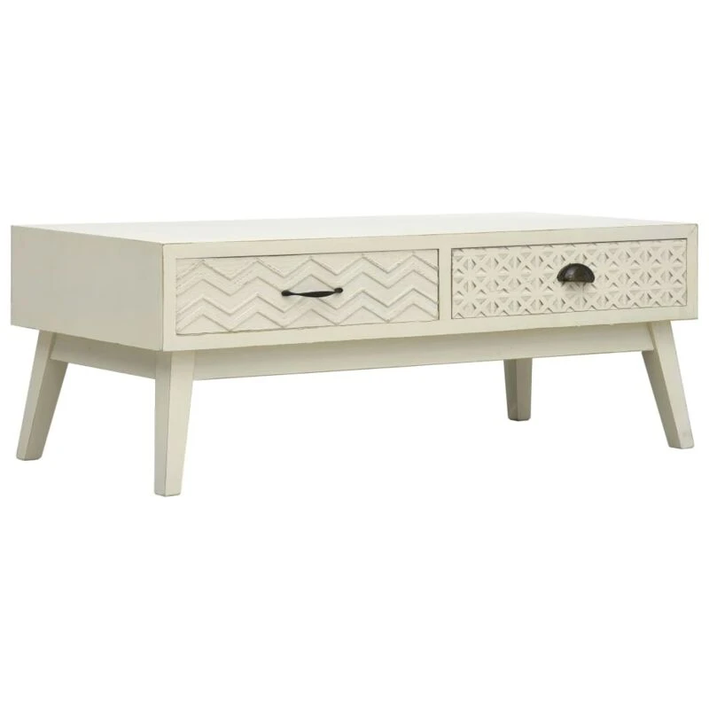 Image of vidaXL Coffee Table with 2 Drawers Carving Grey Wood TV HiFi Side Cabinet