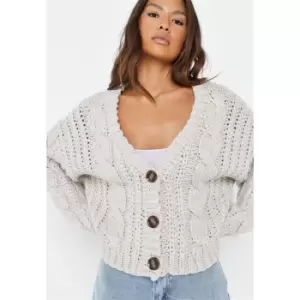 Image of Missguided Crop Handknit Cardigan - Neutral