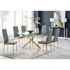 Image of Furniture Box Leonardo 6 Gold Dining Table and 6 Grey Gold Leg Milan Chairs