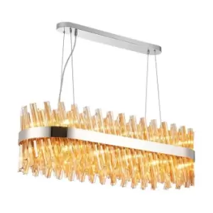 Image of Luminosa Kalih 24 Light G9, Ceiling Pendant Oblong, Polished Nickel, Amber Item Weight: 22.65kg