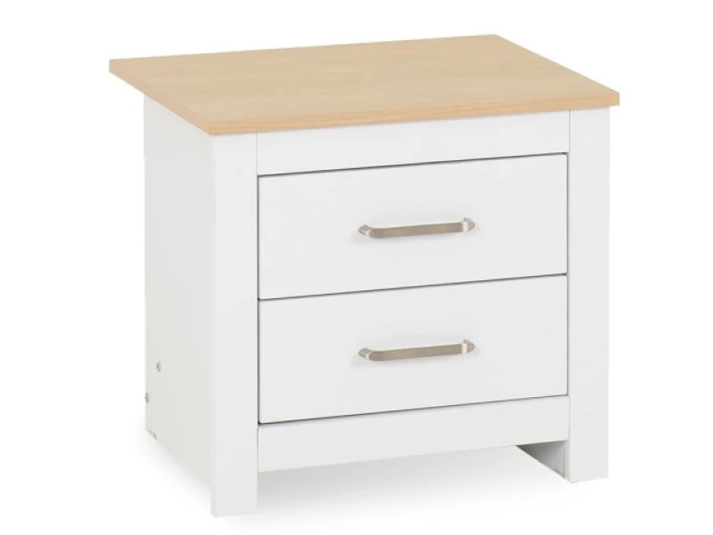 Image of Seconique Portland White and Oak 2 Drawer Bedside Table