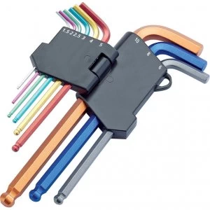 Image of Draper 9 Piece Coloured Ball End Hexagon Allen Key Set Metric