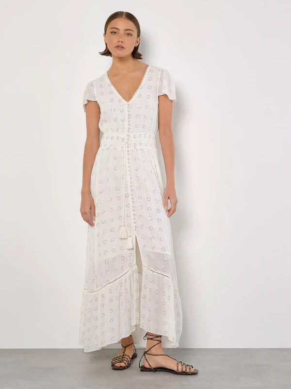 Image of Apricot Womens Embroidered Sequin Maxi Dress in White Size: 10 White Female 10