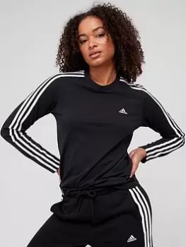 Image of adidas 3 Stripes Long Sleeve Tee - Black, Size 2XL, Women