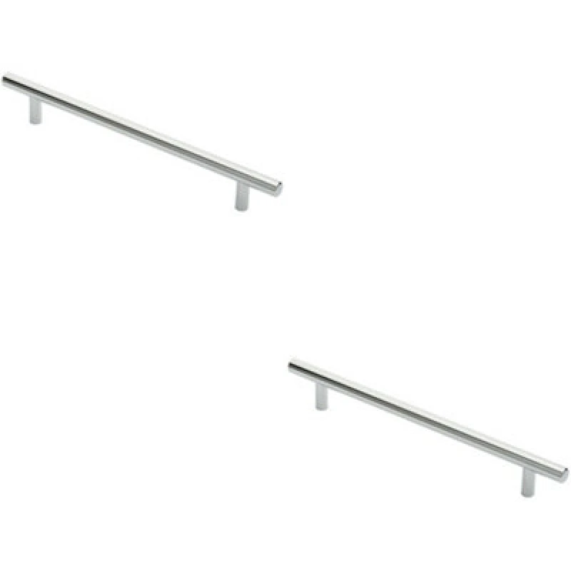 Image of Loops 2x Round T Bar Cabinet Pull Handle 252 x 12mm 192mm Fixing Centres Chrome Multi unisex
