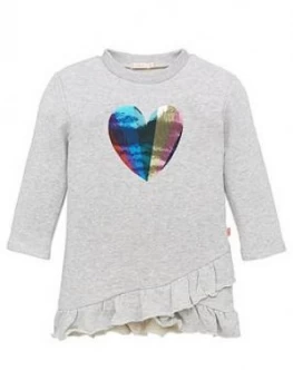 Image of Billieblush Girls Heart Print Ruffle Sweat Dress - Grey