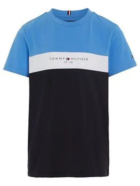 Image of Tommy Hilfiger Boys Essential Colorblock Short Sleeve T-Shirt - Blue Spell/Desert Sky, Blue, Size 16 Years