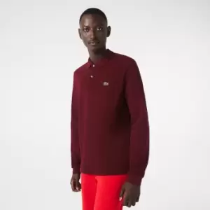 Image of Lacoste classic fit long-sleeve Polo Shirt in marl petit pique Size 4 - M Bordeaux
