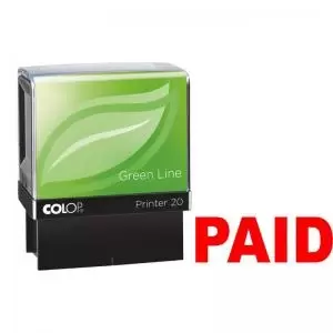 Image of Colop Green Line P20 Self Inking Word Stamp PAID 35x12mm Red Ink -