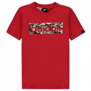 Image of adidas Camo Linear T Shirt Junior - Red/LtGrey/Blk