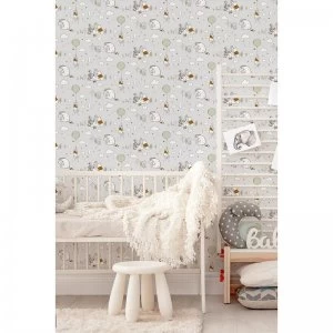 Image of Winnie the Pooh Up, Up and Away Nursery Character Wallpaper