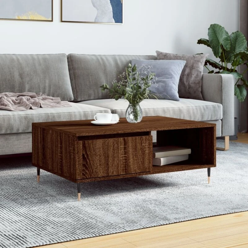 Image of Vidaxl Coffee Table Brown Oak 90X60X35cm Engineered Wood, Brown 827059