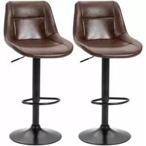 Image of Homcom - Modern Swivel Bar Stools Set of 2 Adjustable Height pu Bar Chairs Brown