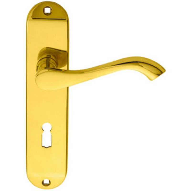 Image of Loops PAIR Curved Handle on Chamfered Lock Backplate 180 x 40mm Polished Brass Metallics