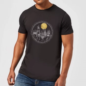 Image of Harry Potter Hogwarts Castle Moon Mens T-Shirt - Black - 3XL - Black