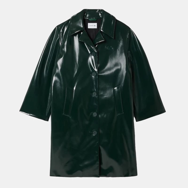 Image of Lacoste Tailored Collar Vinyl Trench Coat Green female 10