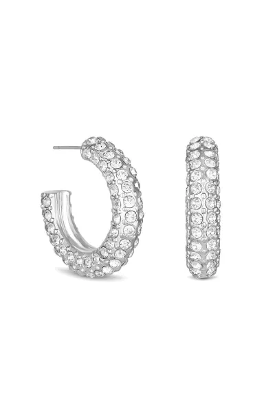 Image of Silver Crystal Chubby Hoop Earrings