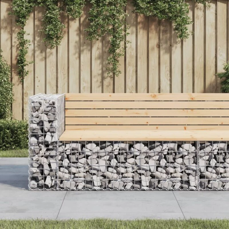 Image of vidaXL Garden Bench Gabion Design 122x71x65.5cm Solid Wood Pine, Brown 834383