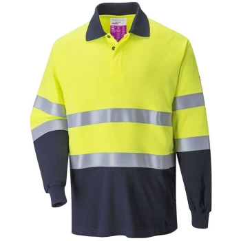Image of Portwest - FR74YNRL - sz L Flame Resistant Anti-Static Two Tone Polo Shirt workwear - Yellow/Navy