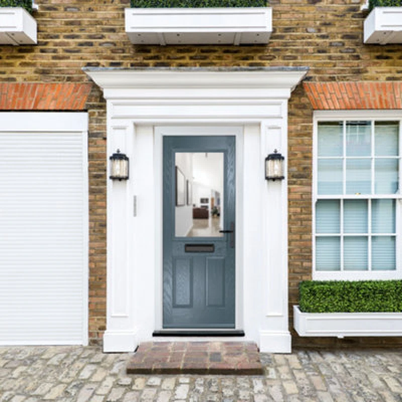 Image of Lacerta Composite Door Lytham 7015 Grey 920mm X 2090mm Open In Left Hand Clear Glass 10 Year Guarantee - Free Delivery & Smart Lock