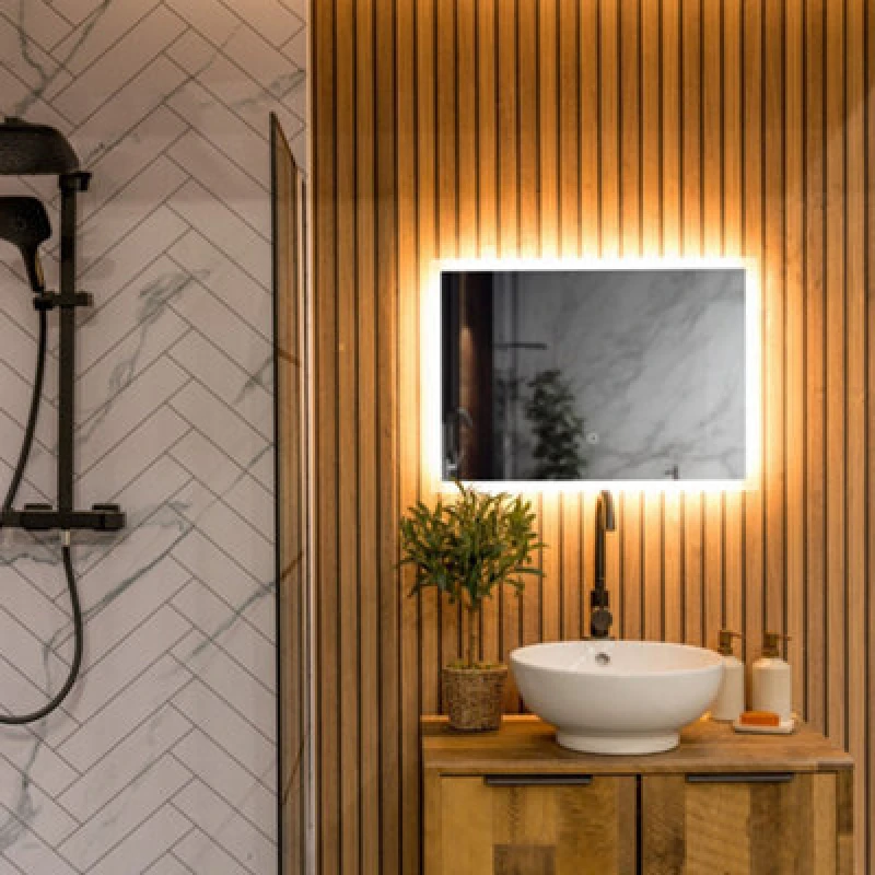 Image of ValueLights Mirror IP44 Bathroom Demister Touch Control Backlit LED 50 x 70cm Mirror Light Silver